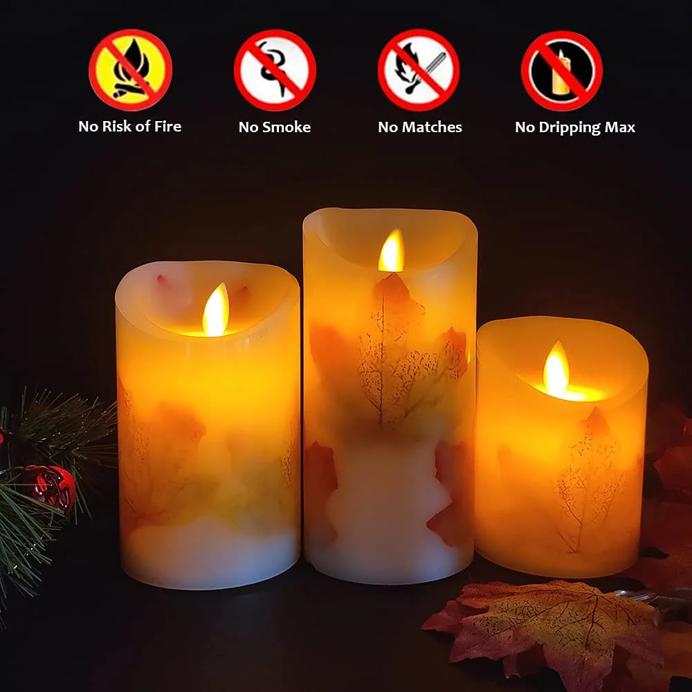 LED Candle Lights, 3 Pcs Flickering Flameless Maple Leaf Candle Lights with Remote & Timer Battery Operated LED Electric Candle - AliExpress 39 - Emitting Color : Type 1 - Image 2