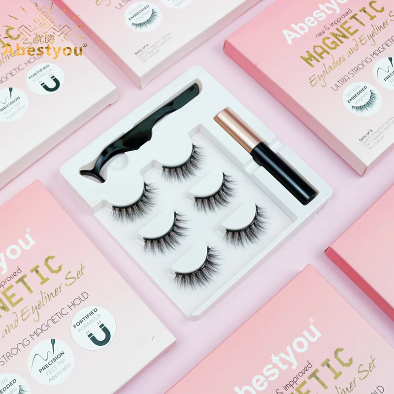 Abestyou Micro 5 Magnets Natural Long 3d 3pairs False Mink Magnetic Lashes With Eyeliner Tweezers Eyelashes Holder Makeup Kits - AliExpress 66 - Color : A6038 - Image 3