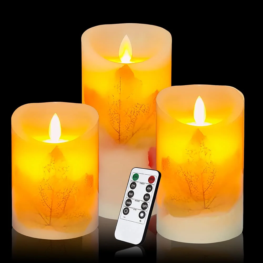 LED Candle Lights, 3 Pcs Flickering Flameless Maple Leaf Candle Lights with Remote & Timer Battery Operated LED Electric Candle - AliExpress 39 - Emitting Color : Type 1