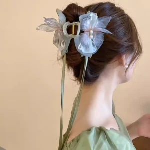 Sweety Fairy Butterfly Hair Claw For Women Elegant Gauze Tassel Bowknot Shark Gripper Clip Handmade Cloth Hairpin Hair Accessory - AliExpress 200000297 - Color : Dark Grey - Size : 4.5x8cm