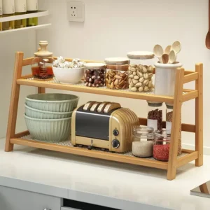 2 Layer Spice Caddy Shelf Bamboo Kitchen Storage Rack Desktop Cabinet Organizer Display Rack Coffee Bar Counter Shelf Cup Holder - AliExpress 15 - Color : S  original