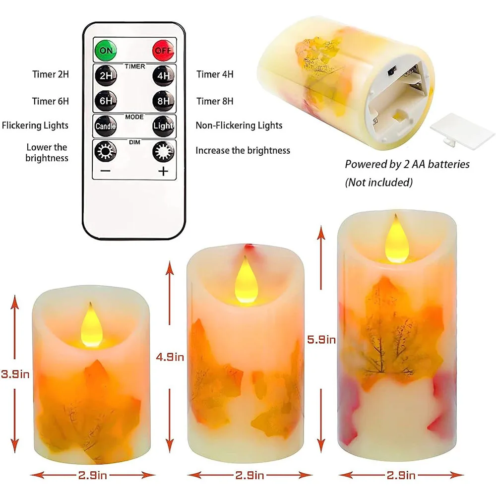 LED Candle Lights, 3 Pcs Flickering Flameless Maple Leaf Candle Lights with Remote & Timer Battery Operated LED Electric Candle - AliExpress 39 - Emitting Color : Type 1 - Image 5