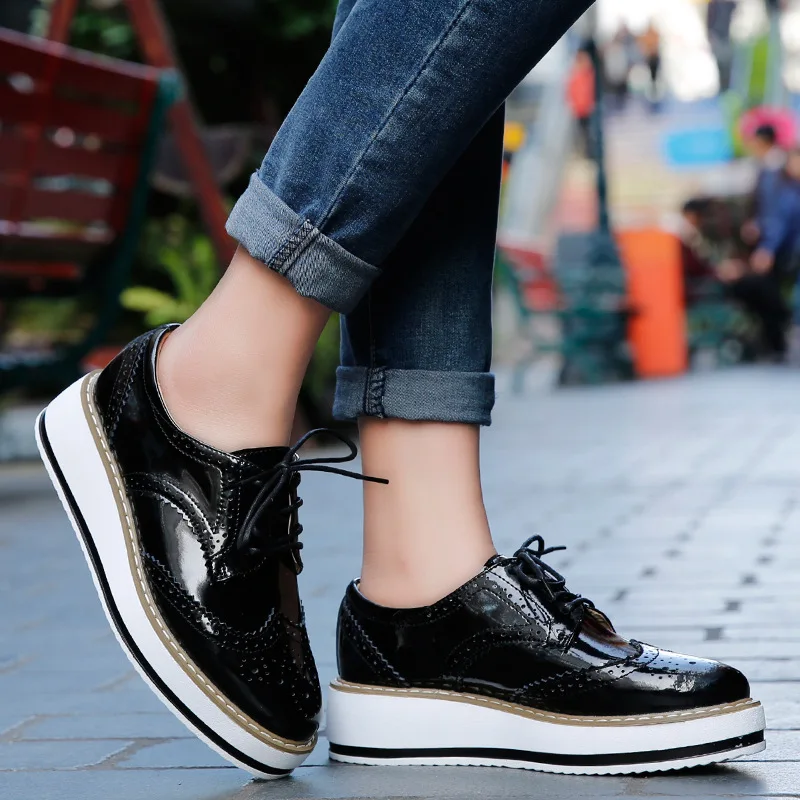 Women Loafers Shoes Leather Thick Heels Oxford Shoes Female Lace Up British Style Lady Formal Bullock Shoes Platform Espadrilles - AliExpress 322 - Color : Suede Black - Shoe Size : 35 - Image 4