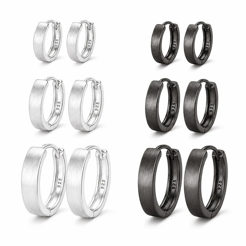 925 Sterling Silver Hoop Earrings for Women Men Brushed Huggie Earrings Minimalist Small Medium Large Size Jewelry Gift - AliExpress 36 - Gem Color : NS2705