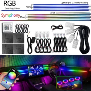 Universal Led Car Ambient Light RGB 64 213 Color Acrylic Strips Symphony Streamer Interior Dashboard Decoration Atmosphere Lamp - Color : RGB 6 in 1