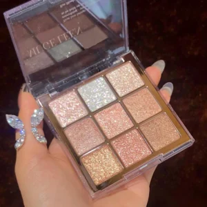 9-Color Glitter Eyeshadow Palette - Long-Lasting Rose and Pink Shades, Metallic Finish, Matte and Shimmer Effects, High Color Payoff, Long-Lasting, Easy to Blend, Pink Gold Brown - AliExpress 66 - Color : 9 Color Eyeshadow