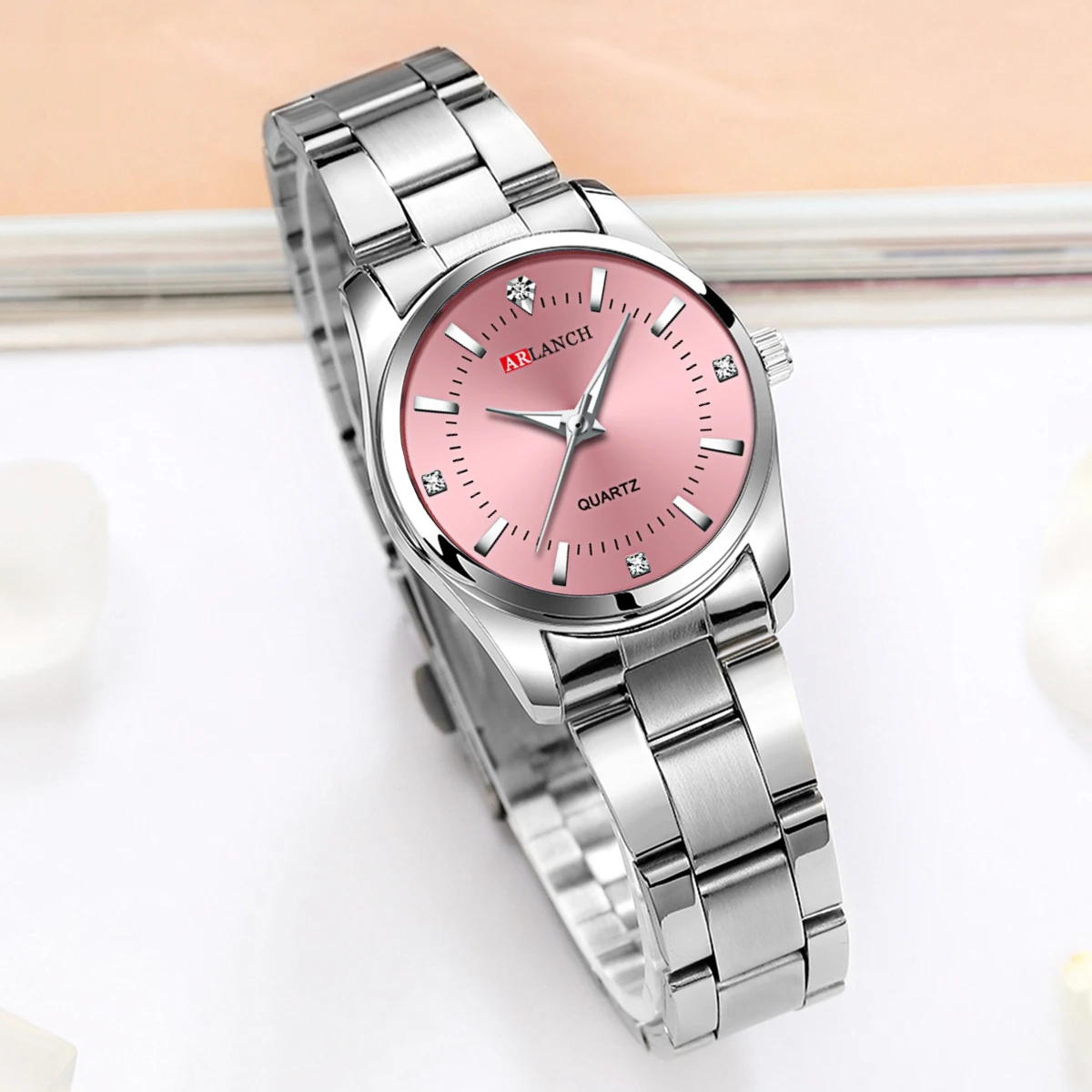 Luxury Women's Watch 29mm Fashionable Stainless Steel Rhinestone Pink Minimalist Girl Clock Outdoor Travel Women Wrist Watches - AliExpress 1511 - Color : 310H