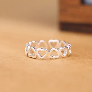 925 Sterling Silver Heart Wedding Ring for Women - Ring Size : resizable