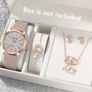 6‑Pcs Elegant Minimalist Women Quartz Watches with Round Alloy Case, Simple Dial, Unique Heart‑shaped Jewelry Set, Women Gift - AliExpress 1511 - Color : gray - Is Customized : No