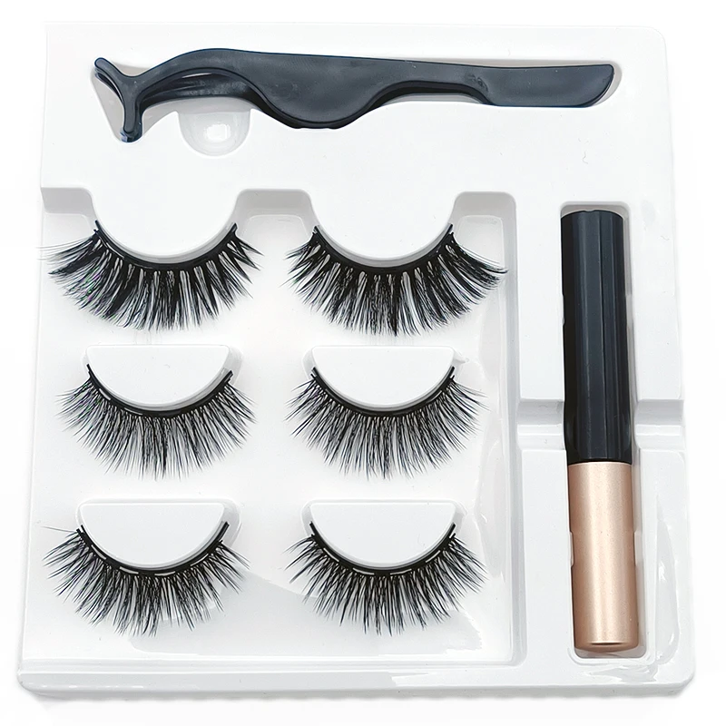 Magnetic Eyeliner Kit 3 Pairs 3D Mink Short Magnetic Lashes Handmade False Eyelashes for Women Makeup - AliExpress 66 - Color : Model1 - Image 2