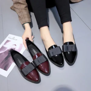 Black/ Wine Red Patent Leather Pointed Toe Flats, Bow Knot Slip-On Loafers, Versatile Dress Shoes for Daily & Business Wea - AliExpress 322 - Color : black - Shoe Size : 36
