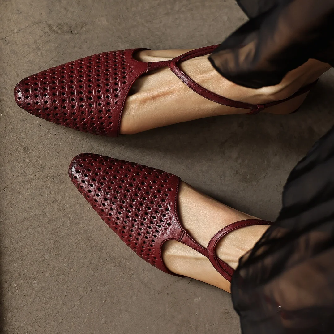 danxuefei women's hollow-out sheepskin pointed toe ankle strap sandals 2cm kitten heel summer slim daily dress heeled shoes sale - AliExpress 322 - Color : wine red - Shoe Size : 40