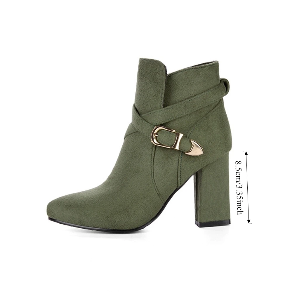 Women Buckle Strap Ankle Boots 8.5CM Block Heel Suede Fashion Short Boots Size 32-43 5320-2 - AliExpress 322 - Color : wine red - Shoe Size : 35 - Image 4