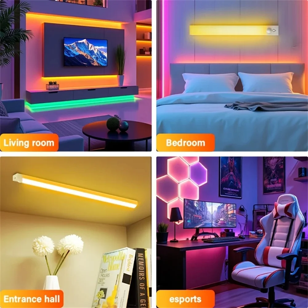 RGB Motion Sensor Light Wireless LED Night Light USB Rechargeable Cabinet Wardrobe Lamp Adjustable Under Backlight For Kitchen - AliExpress 39 - Color : 1PC-30CM - Image 6