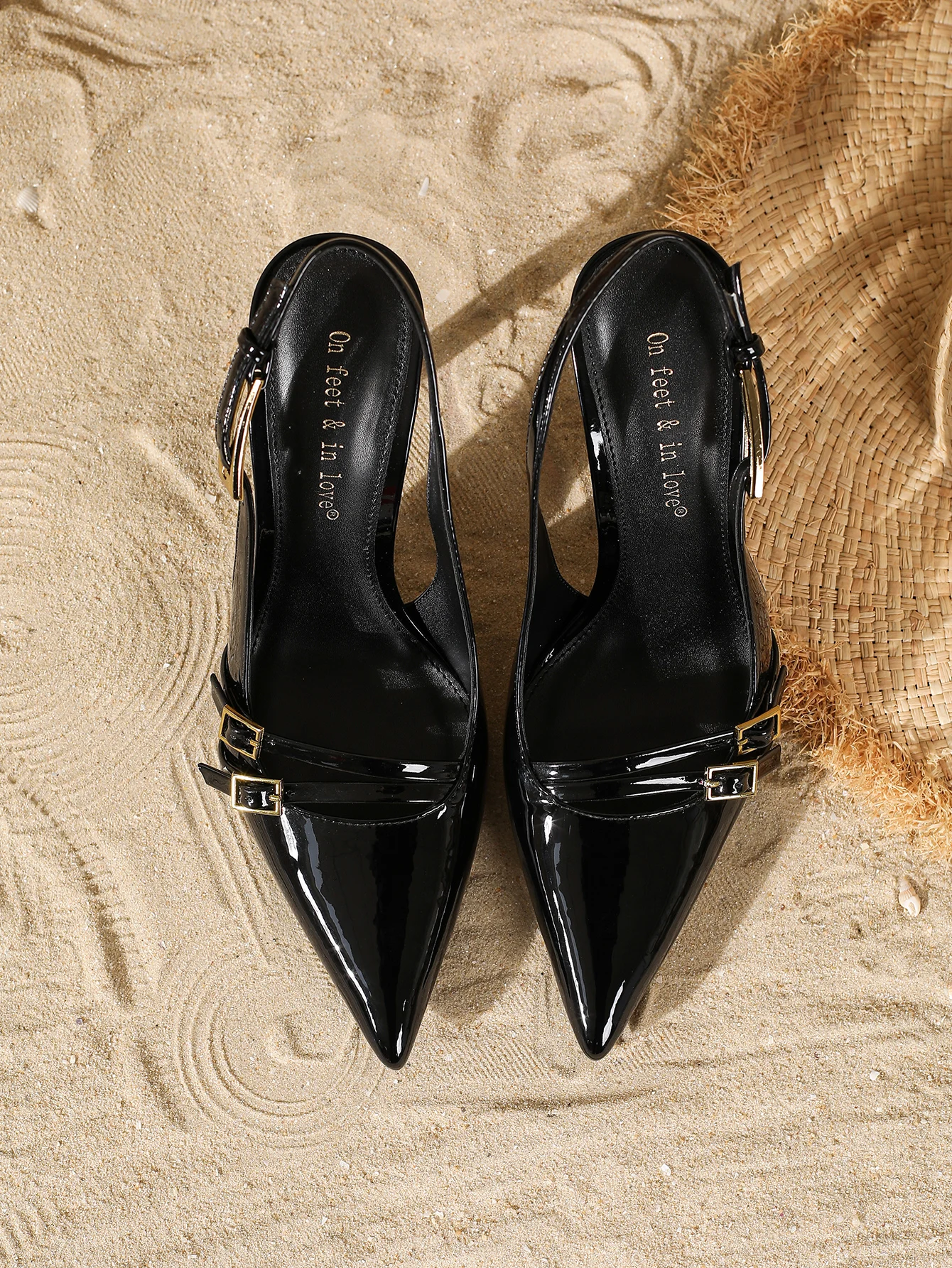 Women's Black Patent Leather Pointed Toe Slingback Stiletto High Heels, Elegant Gold Buckle Dress Pumps for Party Wedding Office - AliExpress 322 - Color : black - Shoe Size : 36 - Image 6