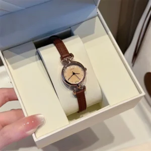 Women Light Luxury Retro Small Round Dial Leather Strap Quartz Watch Vintage Minimalist Elegant High-end Ladies Wristwatch - AliExpress 1511 - Color : Brown