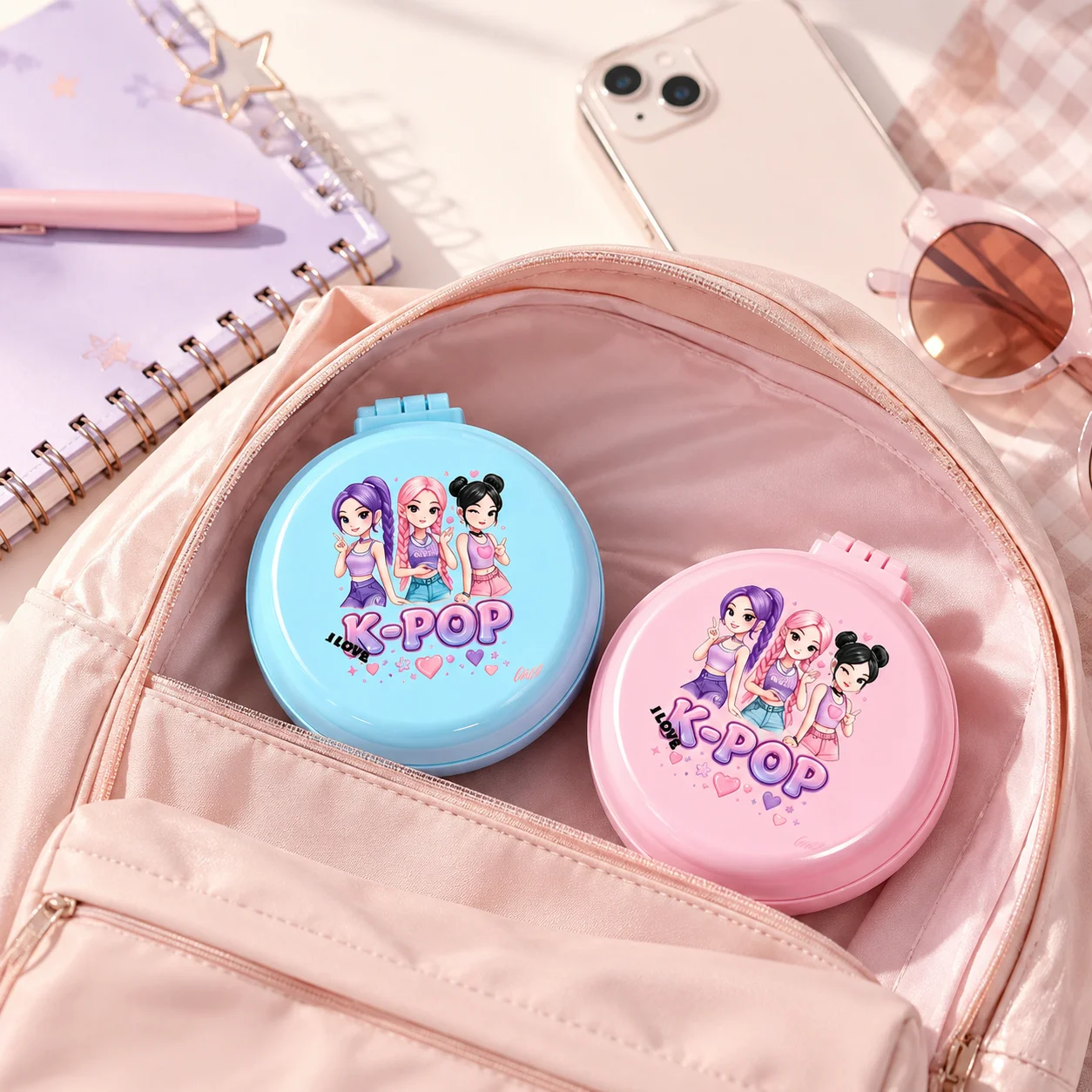 K-Pop Style Folding Hair Brush Mirror, 2 in 1 Portable Pocket Comb for Women, Cute Travel Makeup Bag Accessoryl - AliExpress 66 - Color : F - Image 5