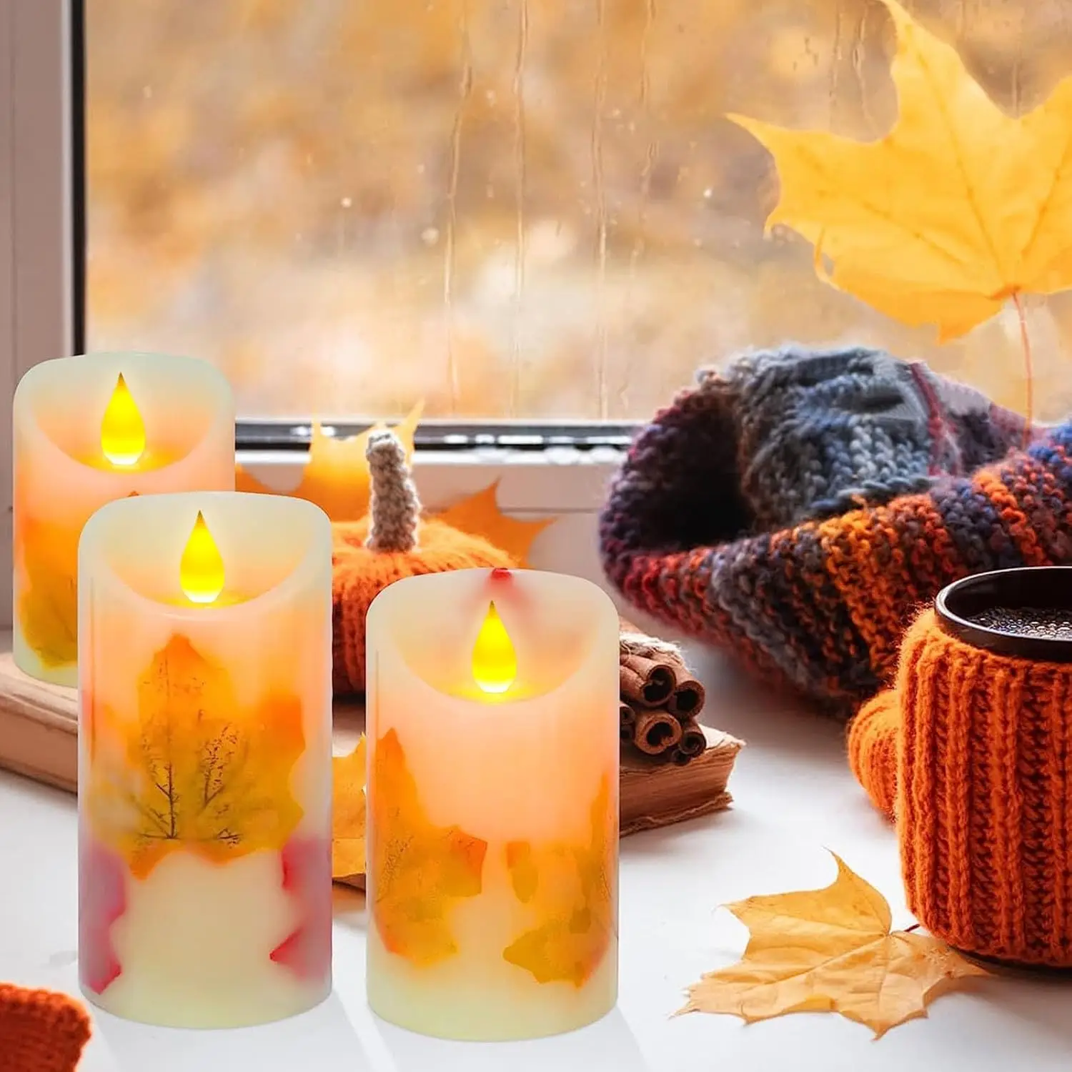 LED Candle Lights, 3 Pcs Flickering Flameless Maple Leaf Candle Lights with Remote & Timer Battery Operated LED Electric Candle - AliExpress 39 - Emitting Color : Type 1 - Image 4