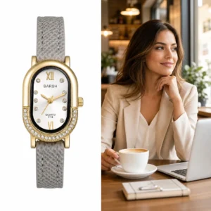 Womens Oval Roman Numeral Dot Dual Indices Leather Strap Quartz Wrist Watches Vintage Minimalist Elegant Dress Clock Gift - AliExpress 1511 - Color : gray