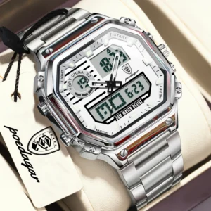 POEDAGAR Functional Men Wristwatch Waterproof Luminous Stainless Steel LED Man Watch Week Date Electronic Men's Quartz Watches - AliExpress 1511 - Color : 993 Silver White