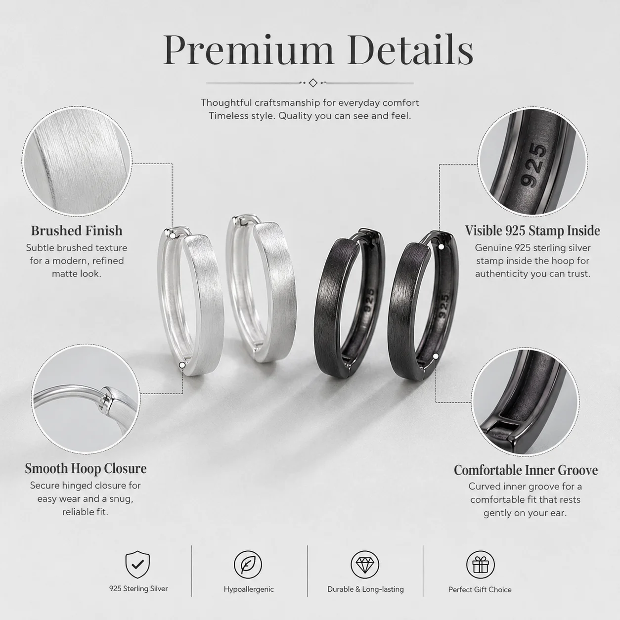 925 Sterling Silver Hoop Earrings for Women Men Brushed Huggie Earrings Minimalist Small Medium Large Size Jewelry Gift - AliExpress 36 - Gem Color : NS2705 - Image 3