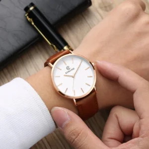 Fashion Ultra Thin Men's Quartz Wristwatch Minimalist Style Mens Watch Leather Band Business Casual Male Clock Relogio Masculino - AliExpress 1511 - Color : rose gold black - Is Customized : No
