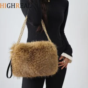 Vintage Faux Fur Chain Shoulder Bag