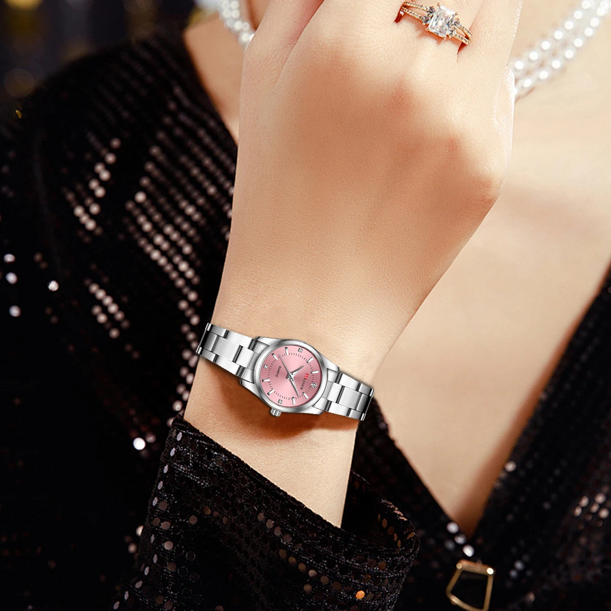 Luxury Women's Watch 29mm Fashionable Stainless Steel Rhinestone Pink Minimalist Girl Clock Outdoor Travel Women Wrist Watches - AliExpress 1511 - Color : 310H - Image 3