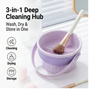 Silicone Makeup Brush Cleaning Bowl, Beauty Egg Tool with Drying Shelf – Storage Set for Powder Puff & Brushes - AliExpress 66 - Color : Purple