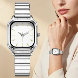 Vintage Square Quartz Watch for Women Band Minimalist Ladies Wristwatches - Color : Pink