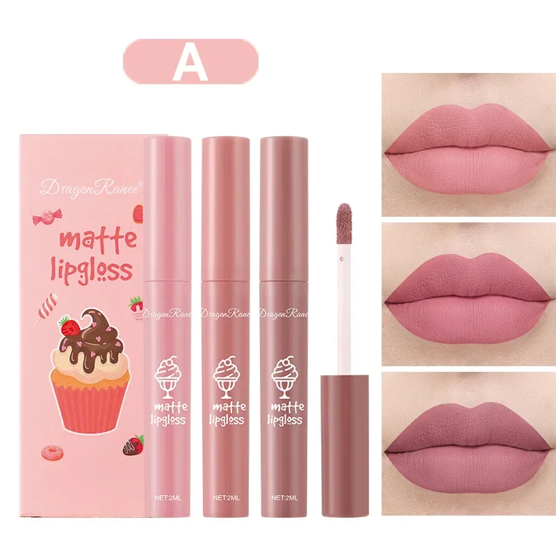 3PCS/Set Velvet Matte Nude Liquid Lipstic Long Lasting Waterproof Lipgloss Kits Moisturizing Lip Stain Tint Sexy Lip Makeup Sets - AliExpress 66 - Color : D Set - Image 2