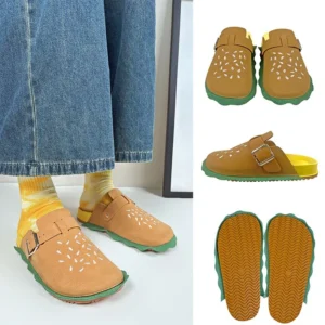 Four Season Women Slipper Hamburger Head Slip-On Sandal Lady Wide Strap Hook-Loop Half Slipper Lazy Shoe Adult Flat Home Slipper - AliExpress 322 - Shoe Size : 39 - Color : Yellow