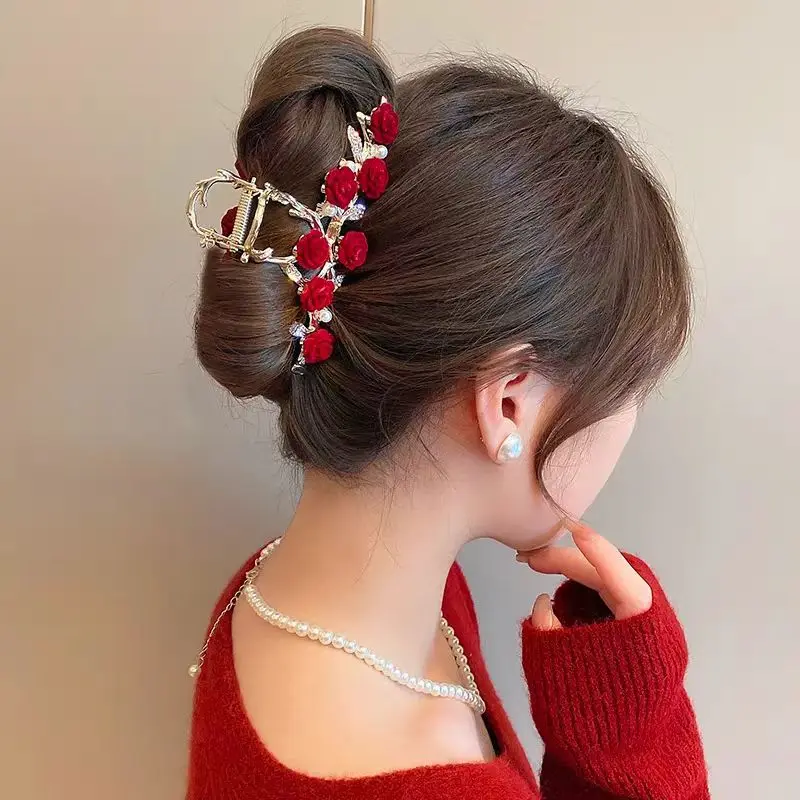 Rose Flower High-End Hairpin, New Rose French Style Elegant Back-Of-Head Clip, Metal Hair Accessory for Updos, Shark Clip - AliExpress 200000297 - Image 2