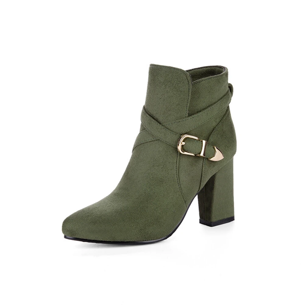Women Buckle Strap Ankle Boots 8.5CM Block Heel Suede Fashion Short Boots Size 32-43 5320-2 - AliExpress 322 - Color : wine red - Shoe Size : 35