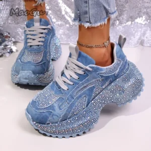 Fashion Rhinestone Women's Chunky Sneakers Thick Sole Lace Up Casual Shoes Luxury Denim Platform Vulcanize Shoes for Women 35-42 - AliExpress 322 - Color : Purple - Shoe Size : 36