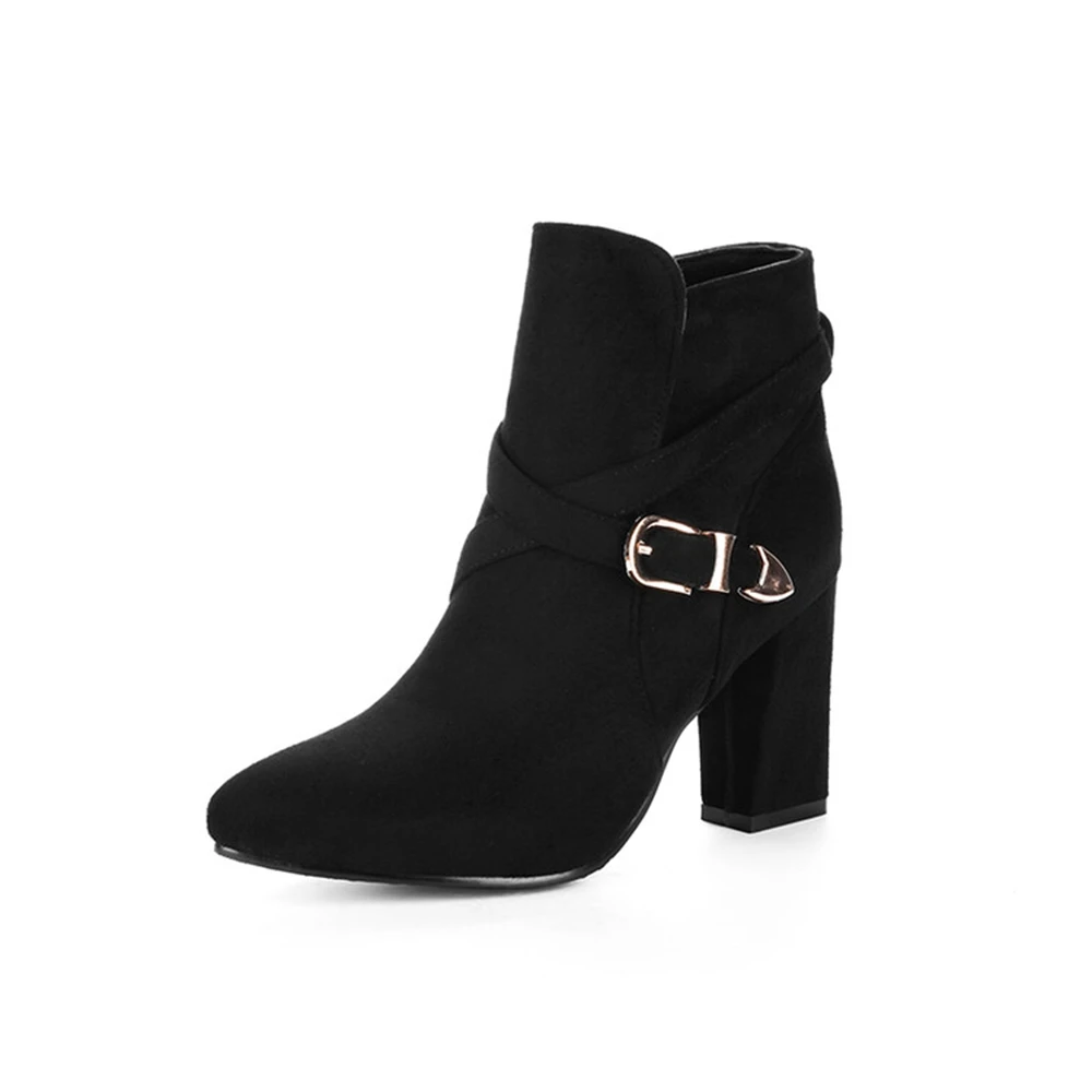 Women Buckle Strap Ankle Boots 8.5CM Block Heel Suede Fashion Short Boots Size 32-43 5320-2 - AliExpress 322 - Color : wine red - Shoe Size : 35 - Image 2
