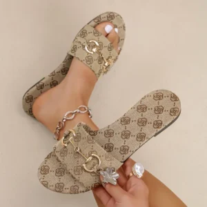 2026 Summer New Retro Printed Women Slippers Fashion Metal Decor Luxury Lightweight Comfort Non Slip Women Shoes Шлепки Женские - AliExpress 322 - Color : LIGHT BLUE - Shoe Size : 36