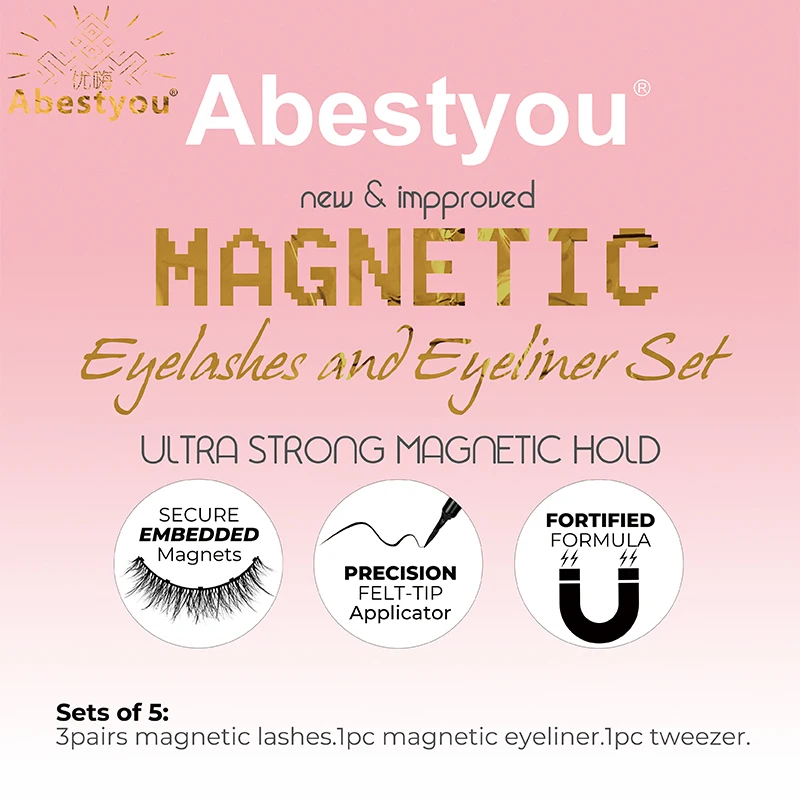 Abestyou Micro 5 Magnets Natural Long 3d 3pairs False Mink Magnetic Lashes With Eyeliner Tweezers Eyelashes Holder Makeup Kits - AliExpress 66 - Color : A6038 - Image 2