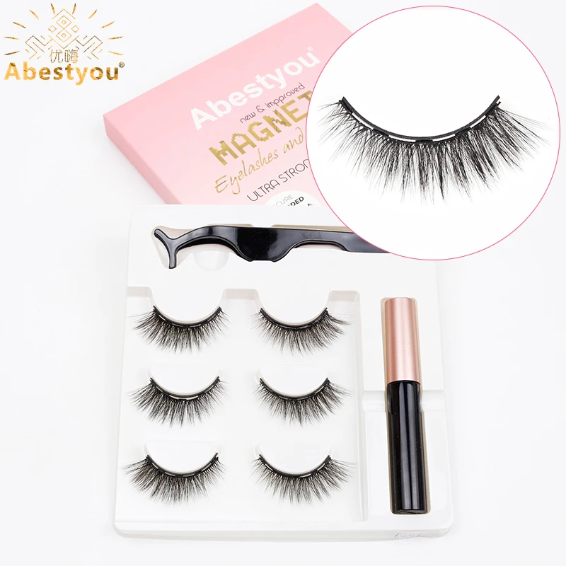 Abestyou Micro 5 Magnets Natural Long 3d 3pairs False Mink Magnetic Lashes With Eyeliner Tweezers Eyelashes Holder Makeup Kits - AliExpress 66 - Color : A6038