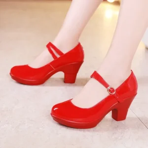 Red Patent Leather Mary Janes Heels 32-43 - Color : bright silver - Shoe Size : 32