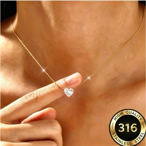 Stainless Steel Heart Clear Cubic Zircon Stone Necklace for Women Gold Plated Dainty Minimalist Shiny Charm Anti Tarnish Jewelry - AliExpress 36 - Metal Color : Gold-color