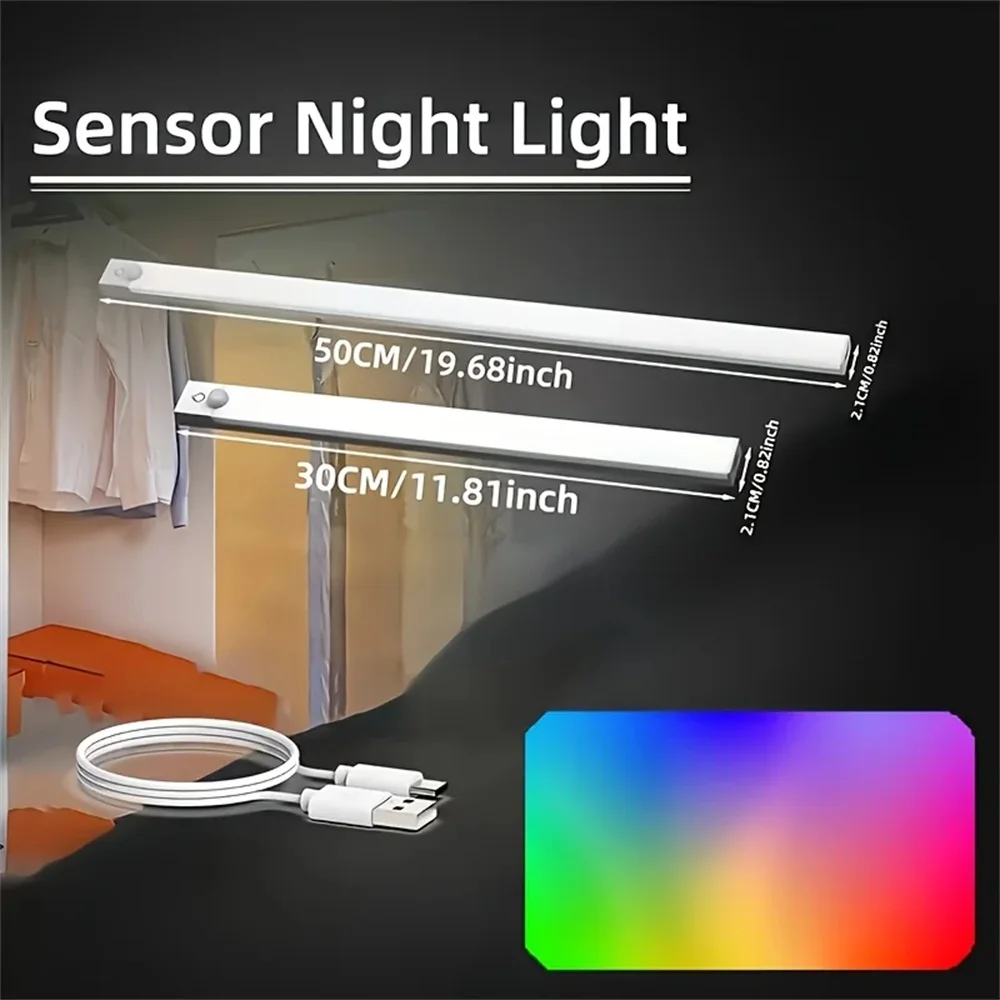 RGB Motion Sensor Light Wireless LED Night Light USB Rechargeable Cabinet Wardrobe Lamp Adjustable Under Backlight For Kitchen - AliExpress 39 - Color : 1PC-30CM - Image 4
